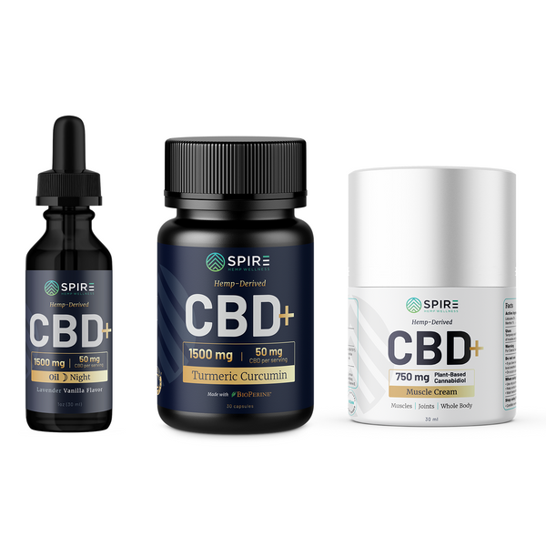 Picture of CBD Nighttime Oil, Turmeric Curcumin, and Pain Cream containers